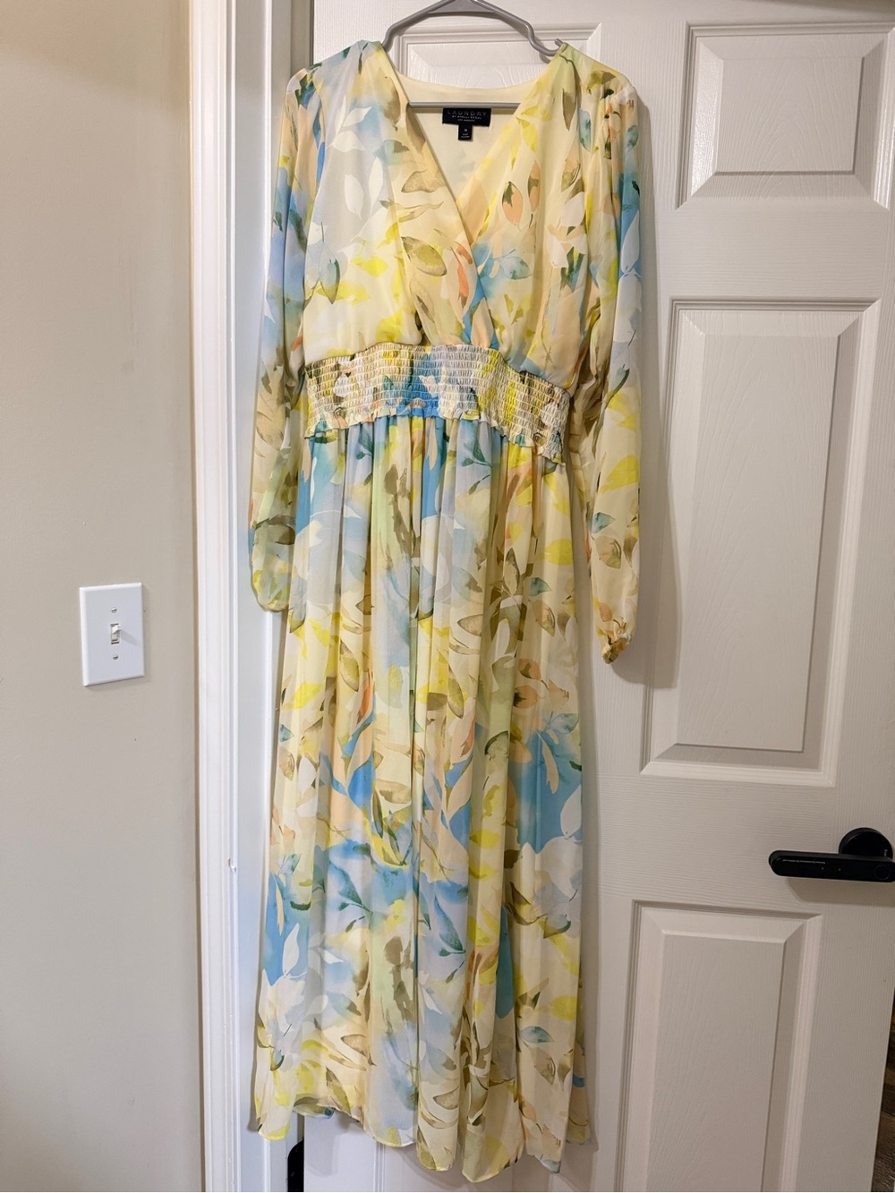 Yellow and Blue Watercolor Floral Maxi Dress